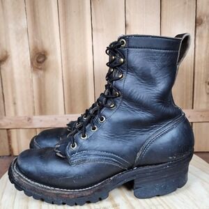 Hathorn Boot Mfg Packer Logger Boots‎ Mens 6.5 A Black Leather Vibram Work